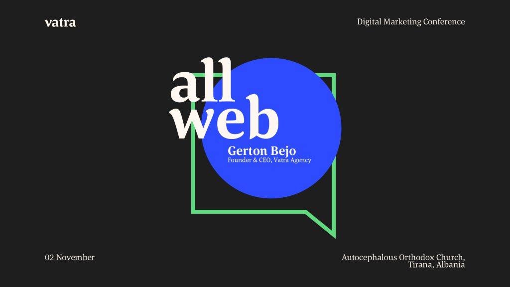 Grafika konferencji marketingu cyfrowego AllWeb z Gertonem Bejo, założycielem i CEO Vatra Agency